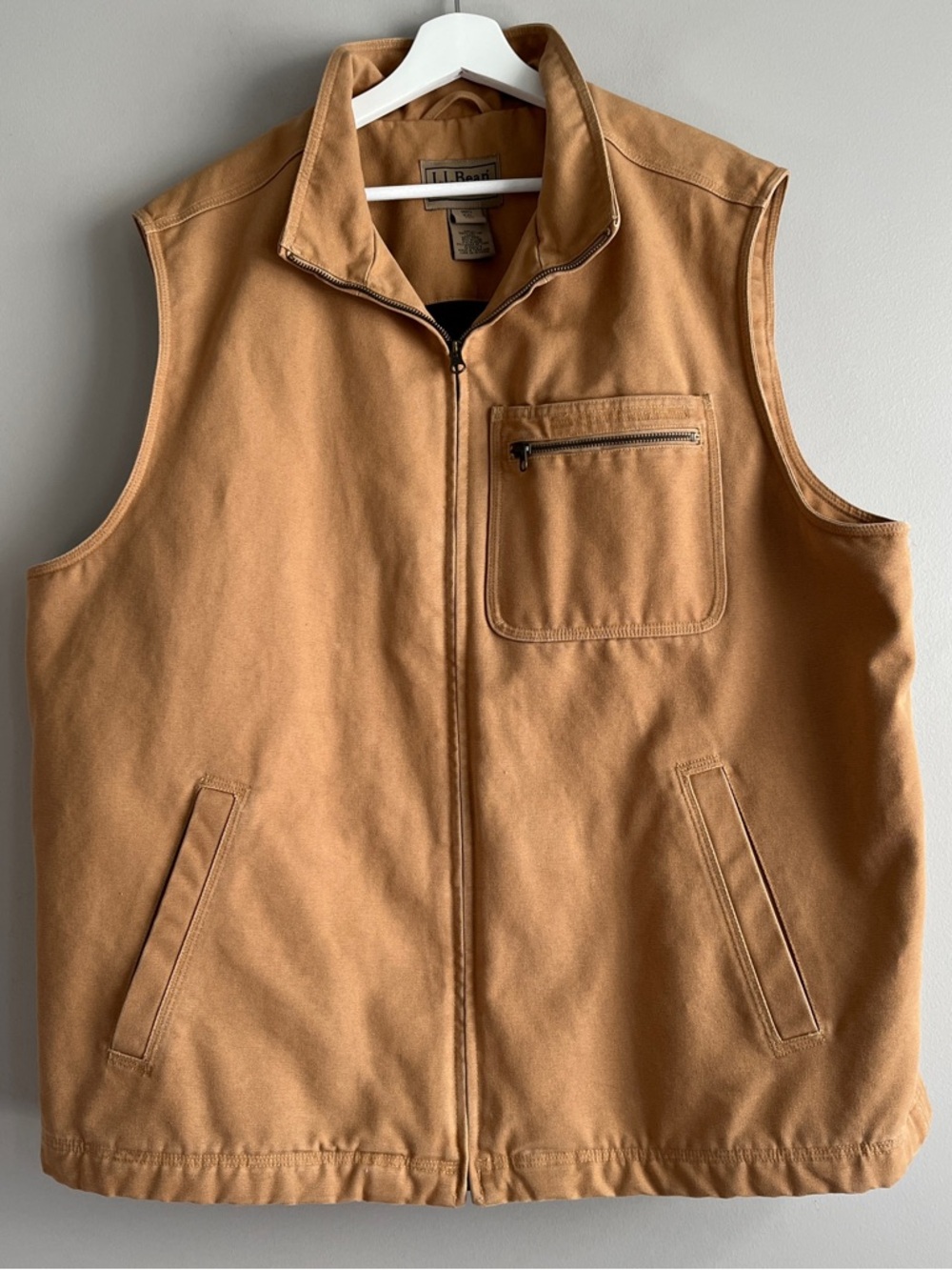 LL Bean utility vest mens XXL Tall heavy duck canvas wool lined work chore tan